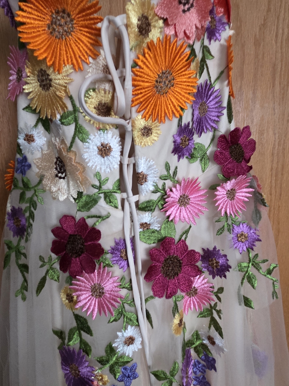 Womens Floral Appliqué Tulle Gown - Pink & Multicolor - Picture 4 of 10